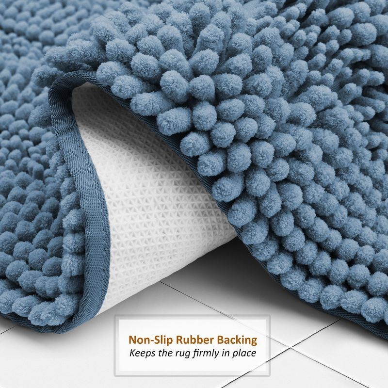Hearth & Harbor Striped Bathroom Rug, Ultra Soft Large Chenille Bath Mat - Blue Heaven