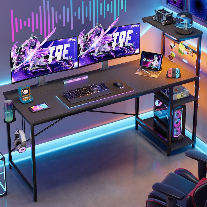 Bestier 61 Inch Retangular Gaming Desk with Shelves Black