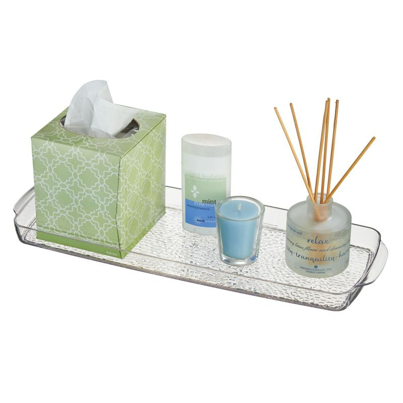 mDesign Long Plastic Bathroom Toilet Tank Storage Vanity Accessory Tray - Clear