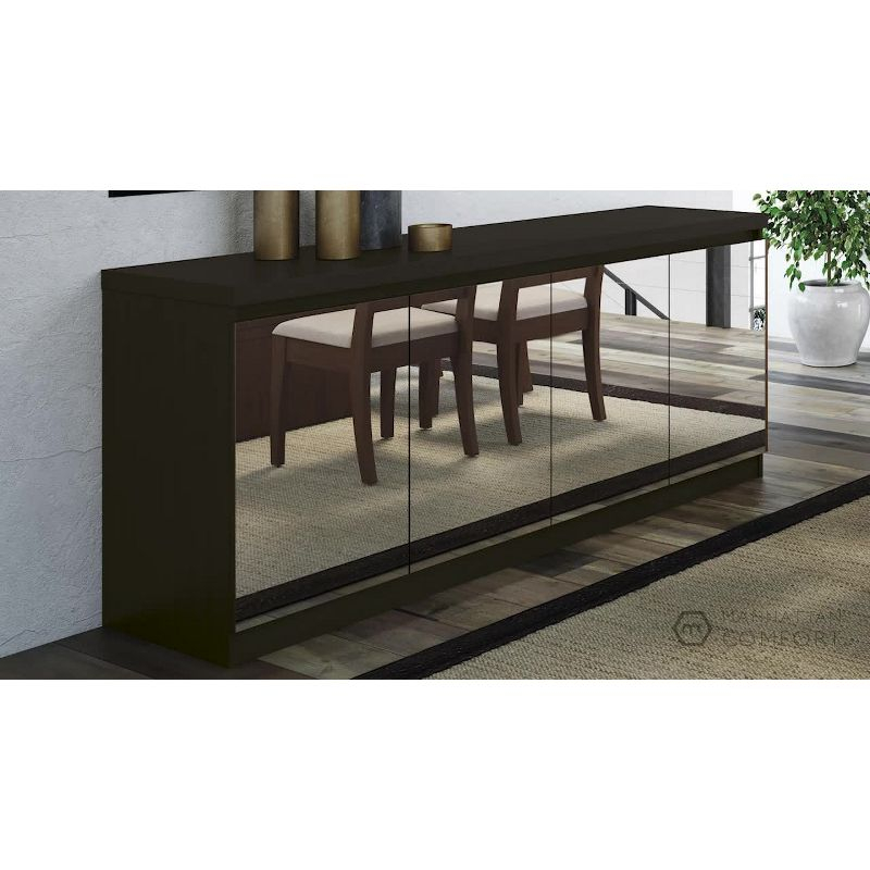 62.99" Viennese 6 Shelves Buffet Cabinet with Mirrors Matte Black - Manhattan Comfort: Modern Console Storage