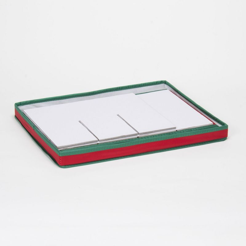 Household Essentials Holiday Stemware Storage Box, Windowed Storage with Lid, 12 Storage Compartments, Red with Green Trim