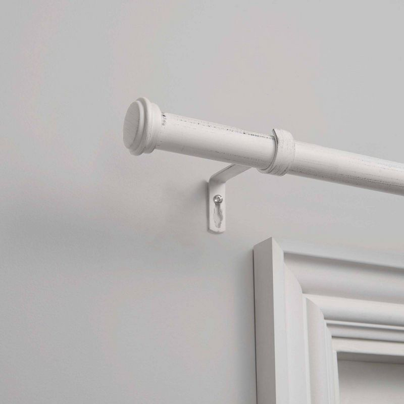 Exclusive Home 66"-120" Topper Curtain Rod - Distressed White: Iron, Flat Cap Finial, 25 lb Capacity, Single Rod