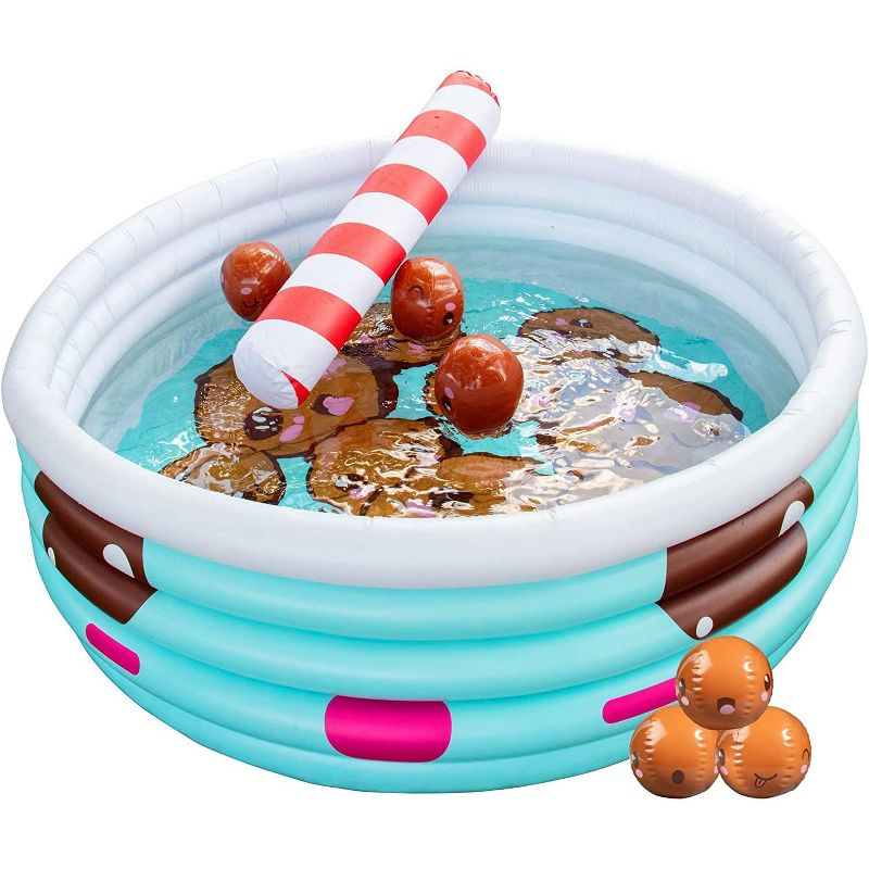 Inflatable 67 x 26 Large Kiddie Pool- Kawaii Inspired Kid's Pool w Mini Boba Beach Balls & Pool Noodle Straw - Family Sized For Summer Fun!