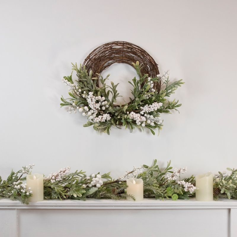 Northlight Artificial Christmas Twig Wreath with Frosted Foliage and Berries, 24-Inch, Unlit