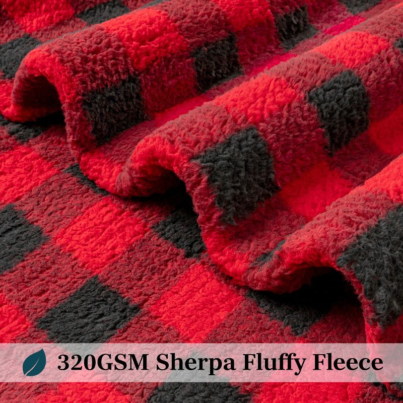 PAVILIA Plush Throw Blanket for Couch Bed, Faux Shearling Blanket and Throw for Sofa Home Decor, Checkered Red/Black/Throw - 50x60