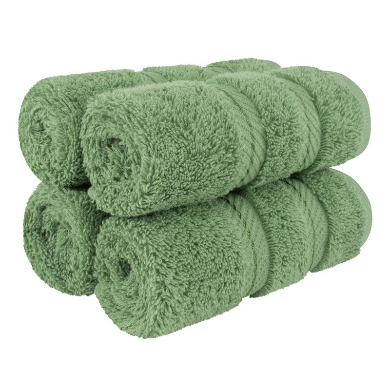 American Soft Linen 4 Pack Washcloth Set, 100% Cotton Washcloth Hand Face Towels for Bathroom and Kitchen, Sage Green