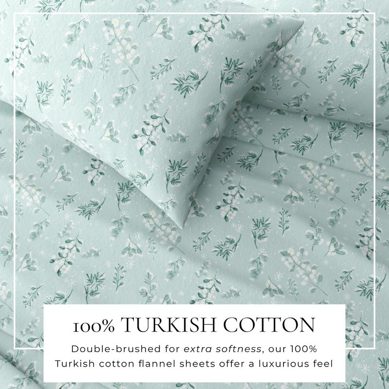 100% Cotton Winter Flannel Sheet Set - Great Bay Home (Twin, Snowy Botanical)