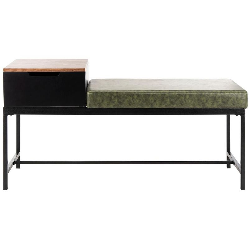 Maruka Bench with Storage - Grey Wash/Dark Green - Safavieh