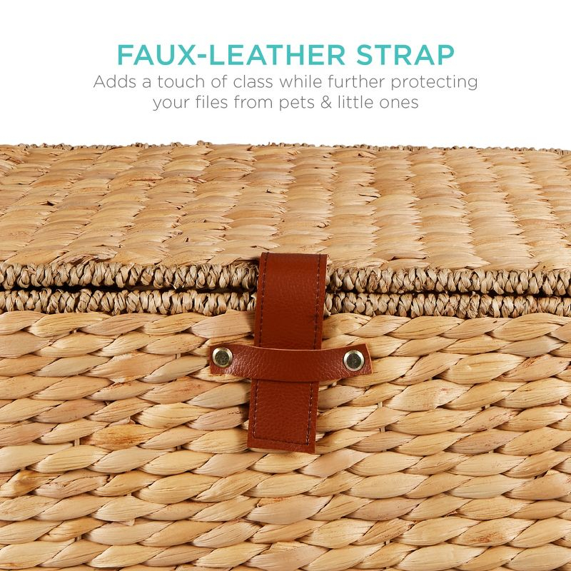 Best Choice Products Hyacinth Rolling Filing Cabinet Mobile Organizer Storage Basket w/ Lid, Locking Wheels - Natural