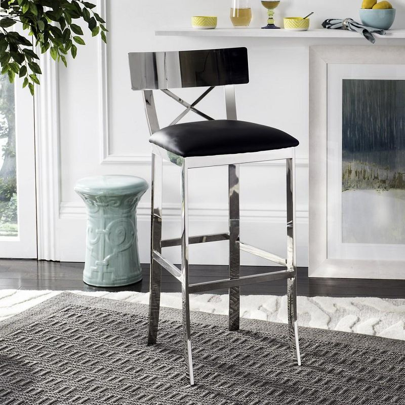 Zoey 39''H Stainless Steel Cross Back Bar Stool - FOX2034 - Chrome/Black - Safavieh Couture