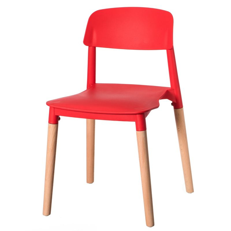 Fabulaxe Plastic Dining Chair Open Back with Beech Wood Legs, Red