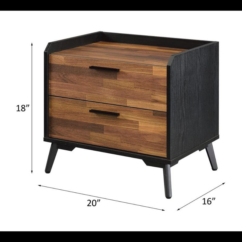 20" Jiranty Accent Table Walnut/Black Finish - Acme Furniture: Industrial Design, 2 Drawers, Metal Legs