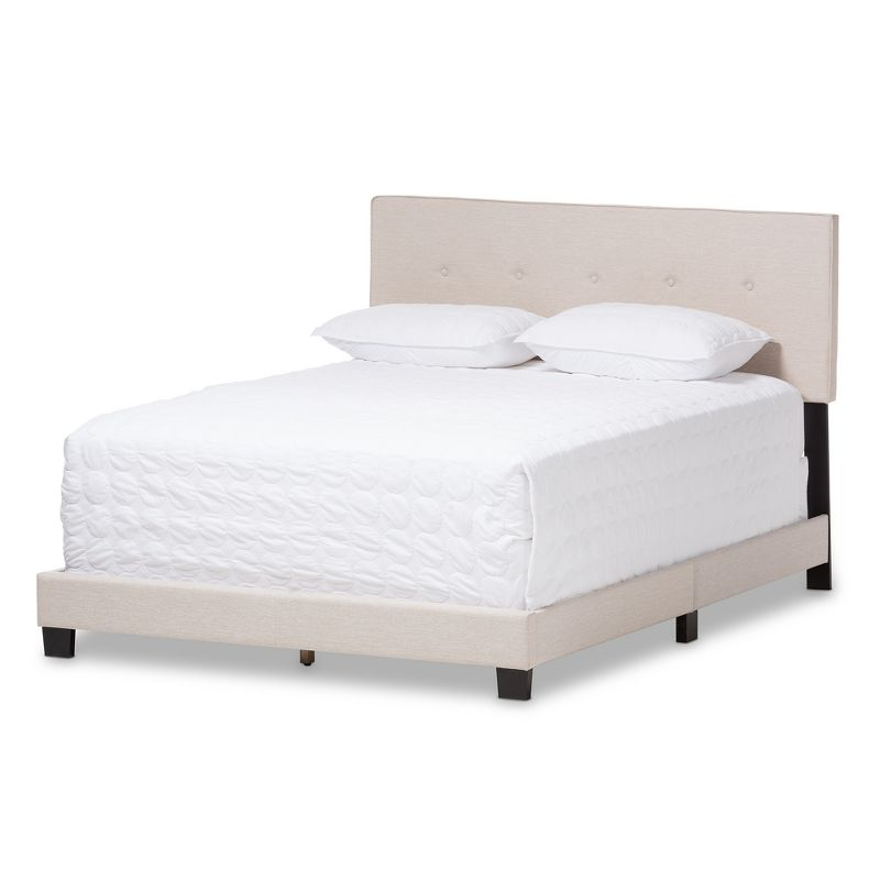 Full Hampton Modern and Contemporary Fabric Upholstered Bed Light Beige - Baxton Studio: Polyester, Rubberwood Frame, MDF