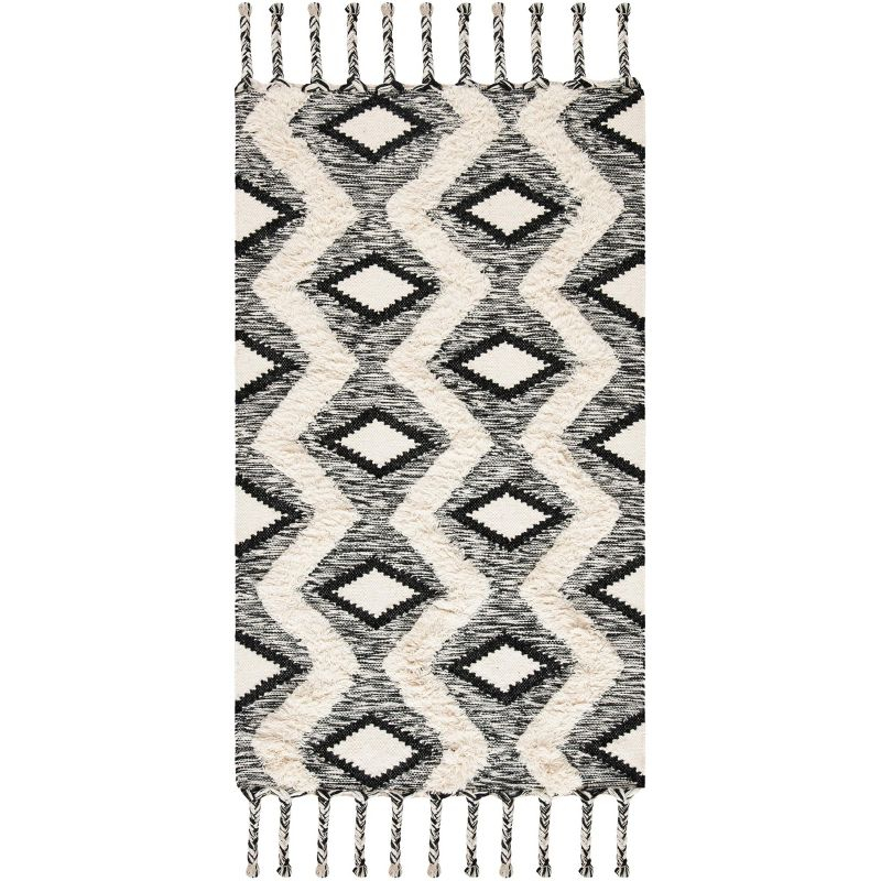 Kenya KNY908 Hand Knotted Area Rug - Black/Ivory - 4'x6' - Safavieh