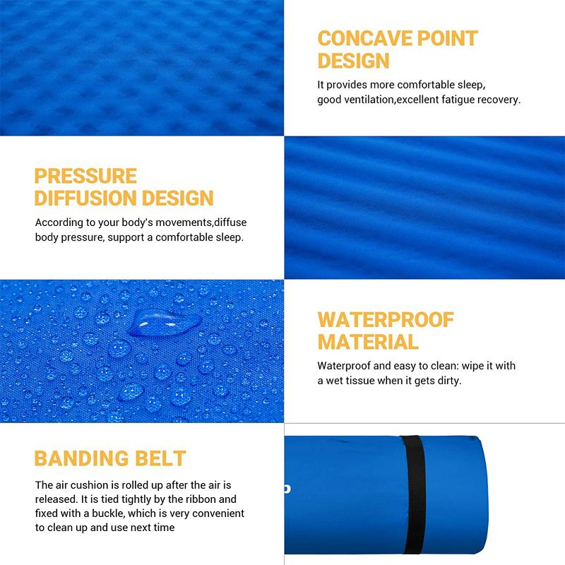 KingCamp Double Self Inflating Compact Folding Ultralight Outdoor Camping Sleeping Mattress Pad with 2 Pillows and Carry Bag, Blue