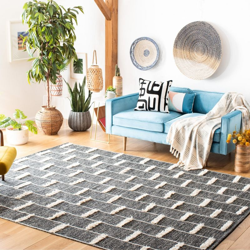 Striped Kilim STK508 Hand Woven Area Rug - Black/Ivory - 8'x10' - Safavieh.