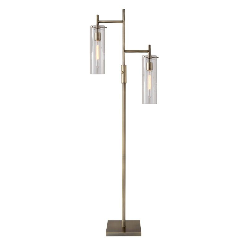 Dalton Floor Lamp: Modern Industrial, Antique Brass Finish, Edison Bulbs - Adesso