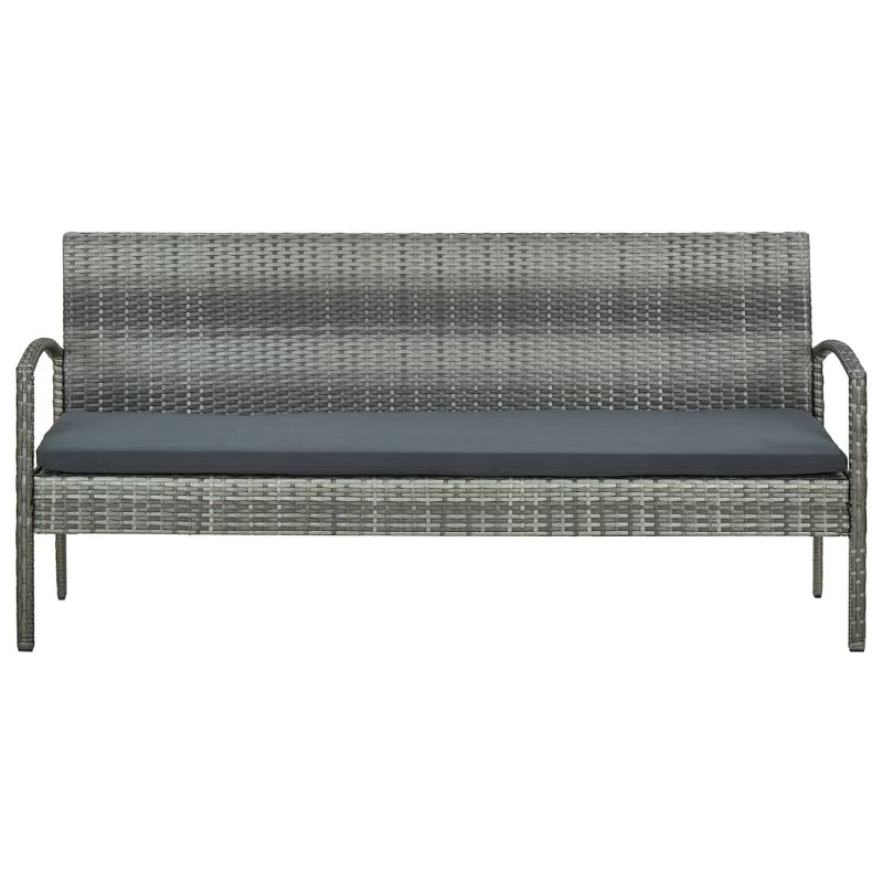 vidaXL 3-Seater Patio Sofa with Cushion Gray Poly Rattan