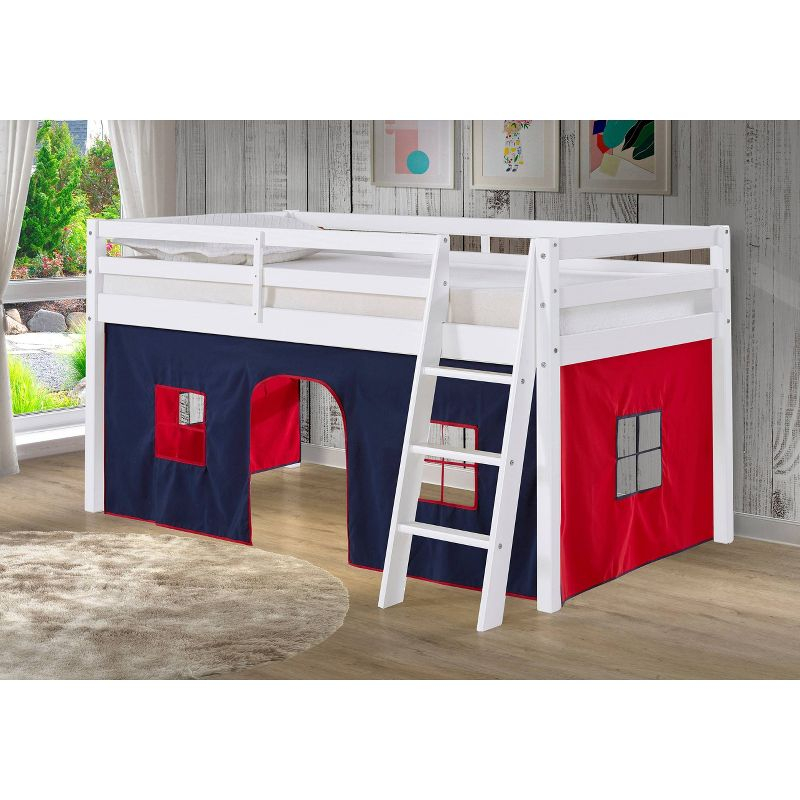 Twin Roxy Junior Kids' Loft Bed with Tent White/Blue/Red - Alaterre Furniture: Low Loft Bed, Toddler Bunk Bed Tent