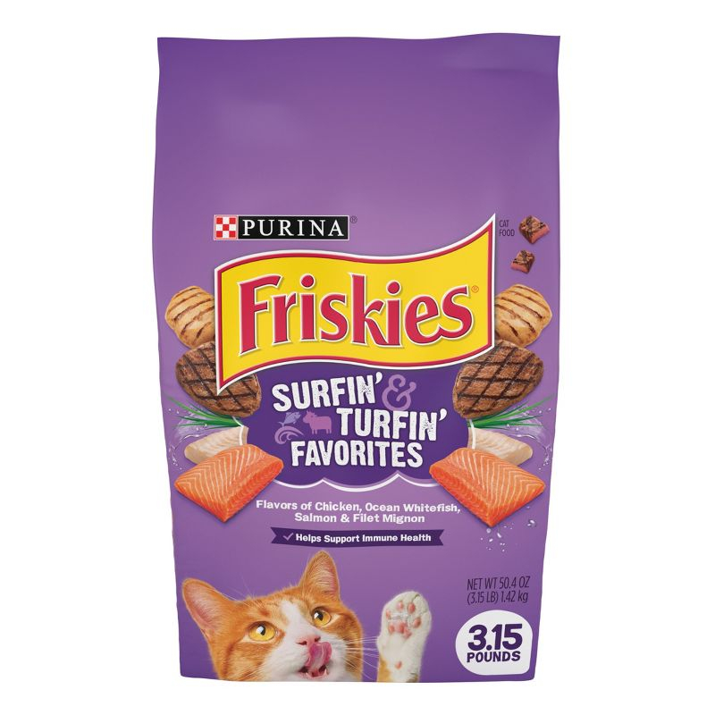 Purina Friskies Surfin &Turfin Favorites with Flavors of Chicken, Beef & Seafood Adult Balanced Dry Cat Food - 3.15lbs