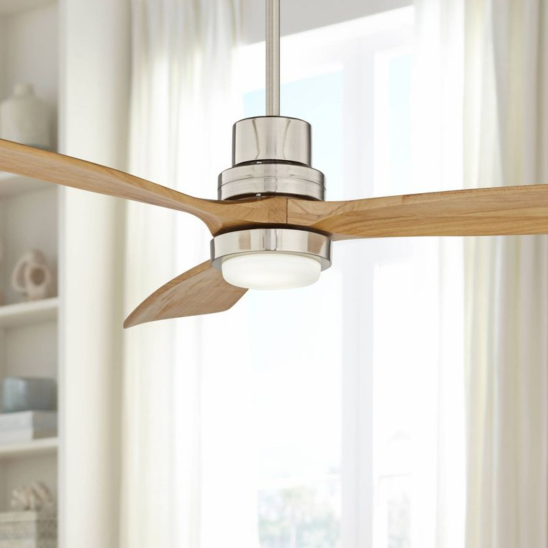 52" Casa Vieja Delta-Wing DC Modern 3 Blade Indoor Ceiling Fan with LED Light Remote Control Brushed Nickel Natural Solid Wood for Living Room Kitchen