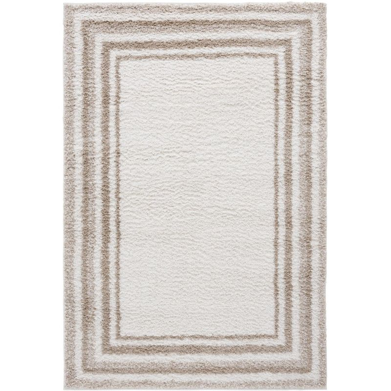 Border & Stripe Shag 200 BSP251 Machine Made Loomed Area Rug - Ivory/Beige - 5'-3" X 7'-6" - Safavieh