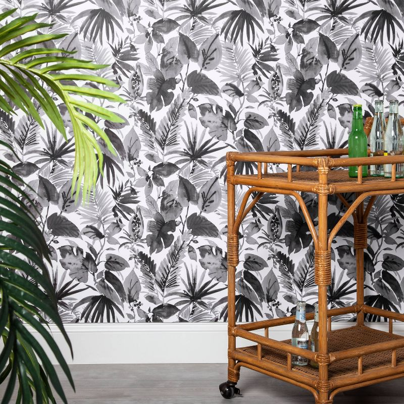 Tropical Leaves Peel & Stick Wallpaper Black/White - Opalhouse™: Removable Vinyl, Botanical Leaf Pattern, 27.5 Sq Ft Coverage
