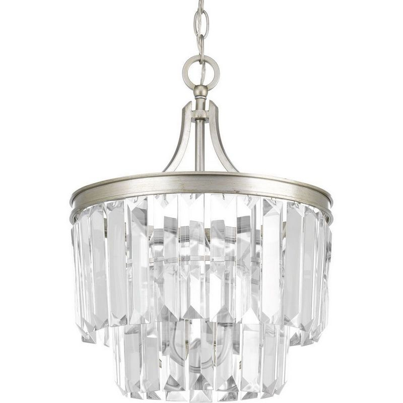 Progress Lighting Glimmer 3-Light Semi-Flush Pendant, Silver Ridge, Prismatic Glass