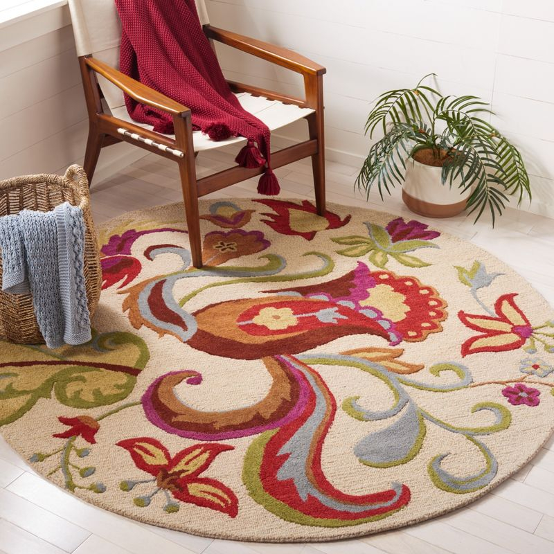 Blossom BLM680 Hand Hooked Area Rug - Beige/Multi - 6' Round - Safavieh.