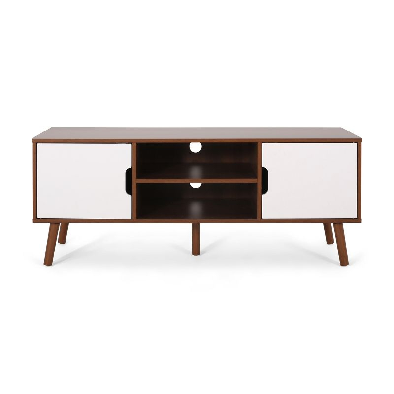 GDFStudio Zapara 47.25" Wooden TV Stand with 2-Cabinets, Walnut and White