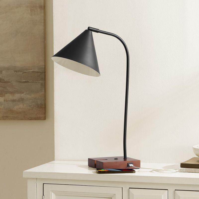 Nuka 22.5" Table Lamp with USB Port - Black/Walnut - Safavieh.
