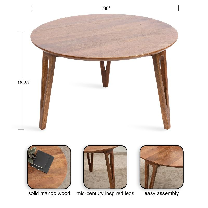 Kate and Laurel Kershaw Round Coffee Table, 30x30x19, Walnut Brown