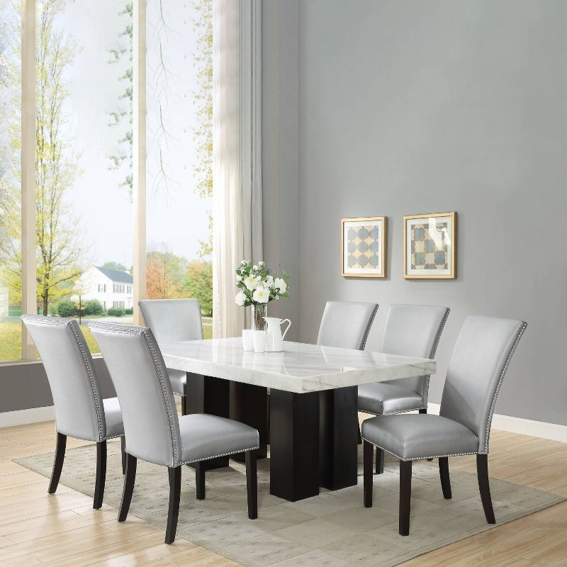 18" Set of 2 Camila Dining Chairs Silver - Steve Silver Co.: Modern Faux Leather, Nailhead, Wood Legs