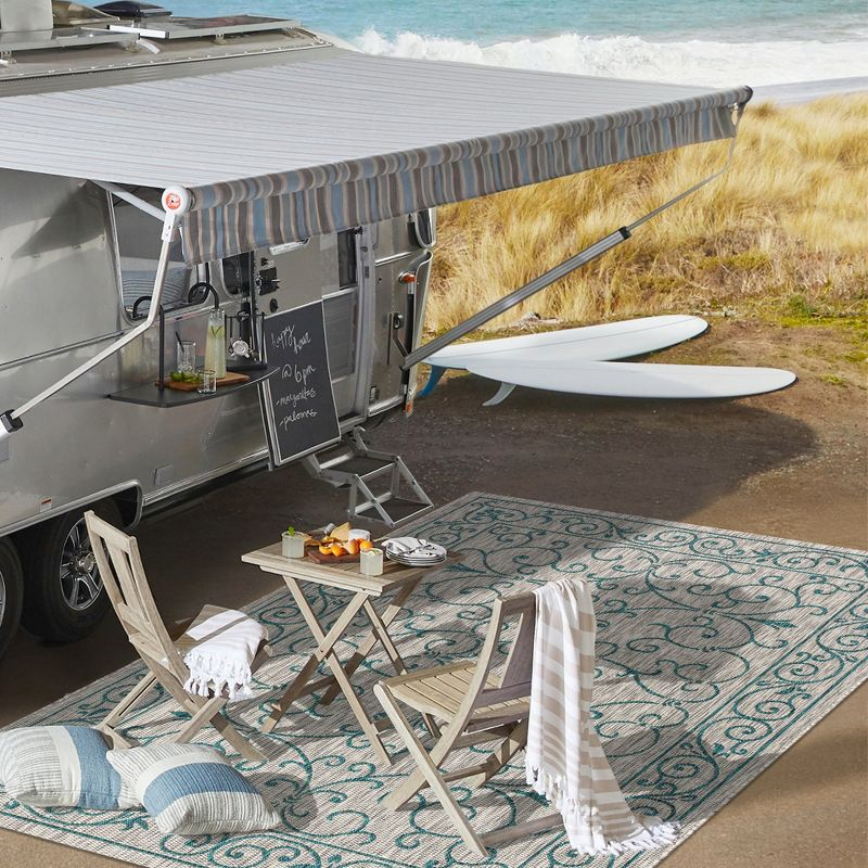 5'x8' Charleston Vintage Filigree Textured Weave Indoor/Outdoor Area Rug, Gray/Teal - JONATHAN Y