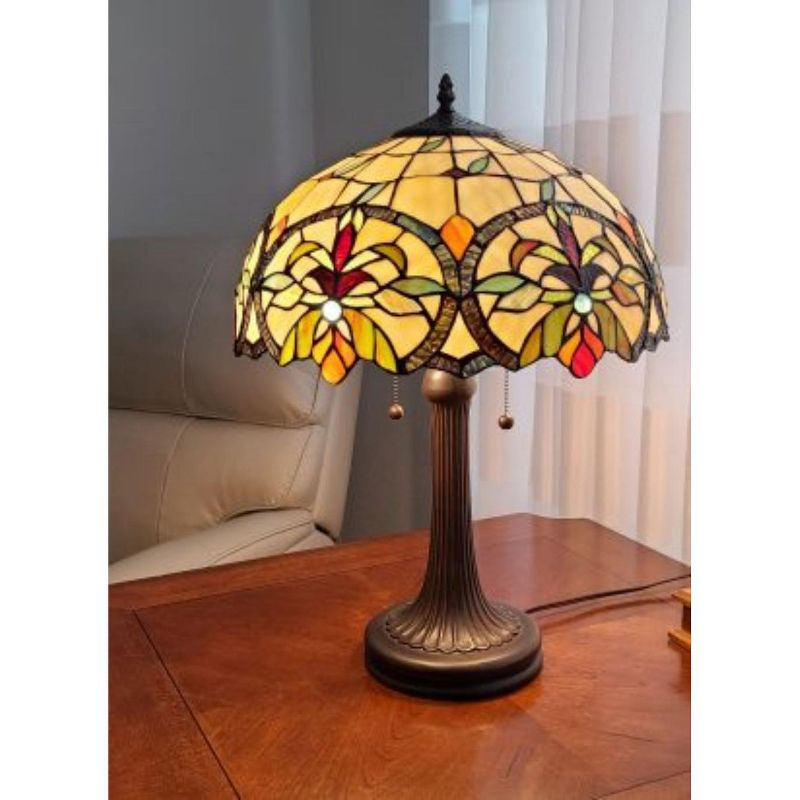 Amora Lighting Tiffany Style Multi-Color Table Lamp – 23 Inch Tall Handcrafted Stained Glass Shade with Floral & Geometric Design