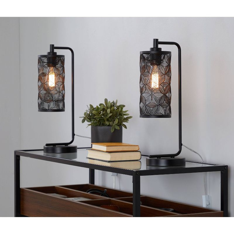 LumiSource (Set of 2) Gwen 18" Contemporary Metal Task Lamps Matte Black Metal from Grandview Gallery: UL Listed, Drum Shade, No Bulbs Included