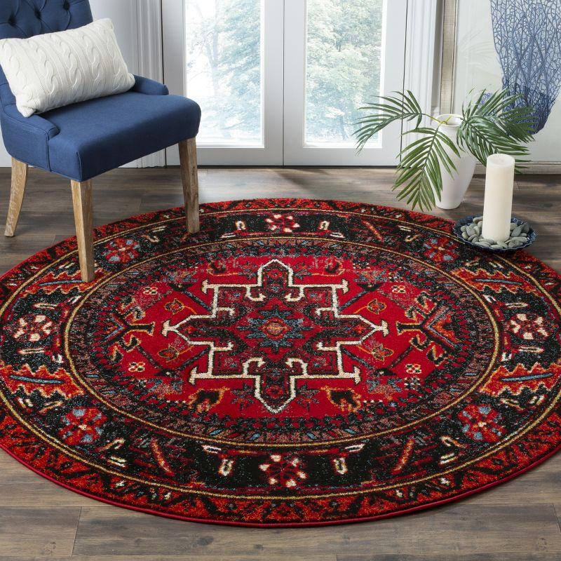 Vintage Hamadan VTH211 Power Loomed Indoor Area Rug - Red/Multi - 5'3" Round - Safavieh