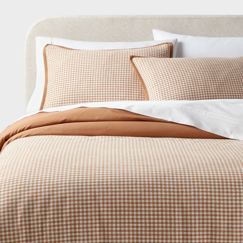 Full/Queen Mini Gingham Duvet and Sham Set Camel - Threshold™: Machine Washable, Midweight Fabric