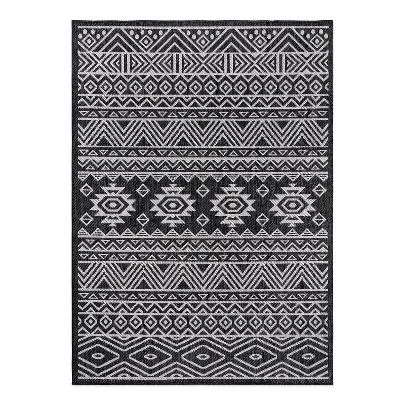 World Rug Gallery Distressed Geometric Bohemian Textured Flat Weave Indoor/Outdoor Area Rug - BLACK 5' X 7'