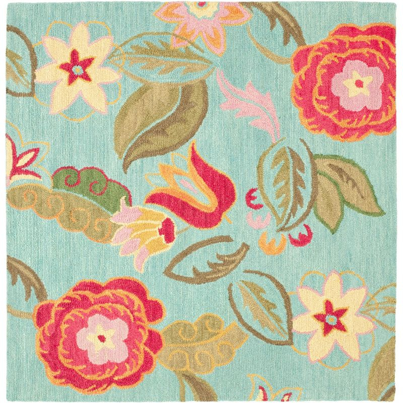 Blossom BLM675 Hand Hooked Area Rug - Blue/Multi - 6'x6' - Safavieh.