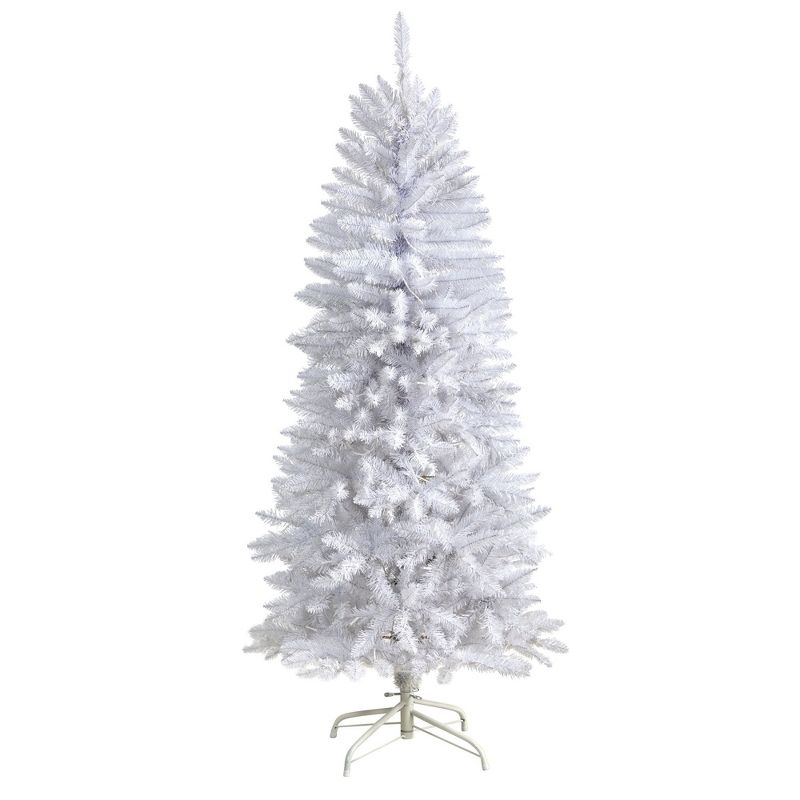 Nearly Natural 5-ft Slim White Artificial Christmas Tree with 150 Warm White LED Lights and 491 Bendable Branches