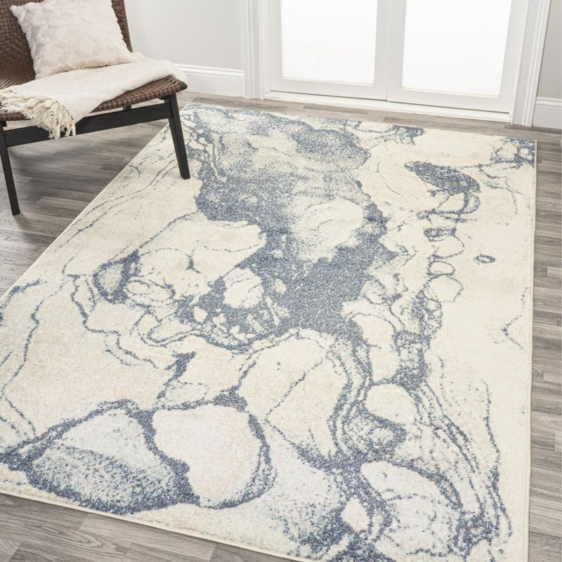 4' x 6' Marmo Abstract Marbled Modern Area Rug, Blue/Cream - JONATHAN Y