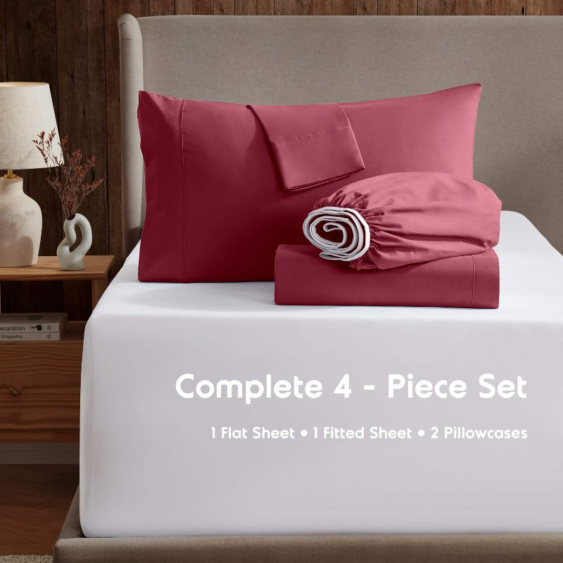 Nestl Extra Deep Pocket 4 Piece Sheet Sets, Twin XL Size Sheets & Pillowcases - Burgundy Red