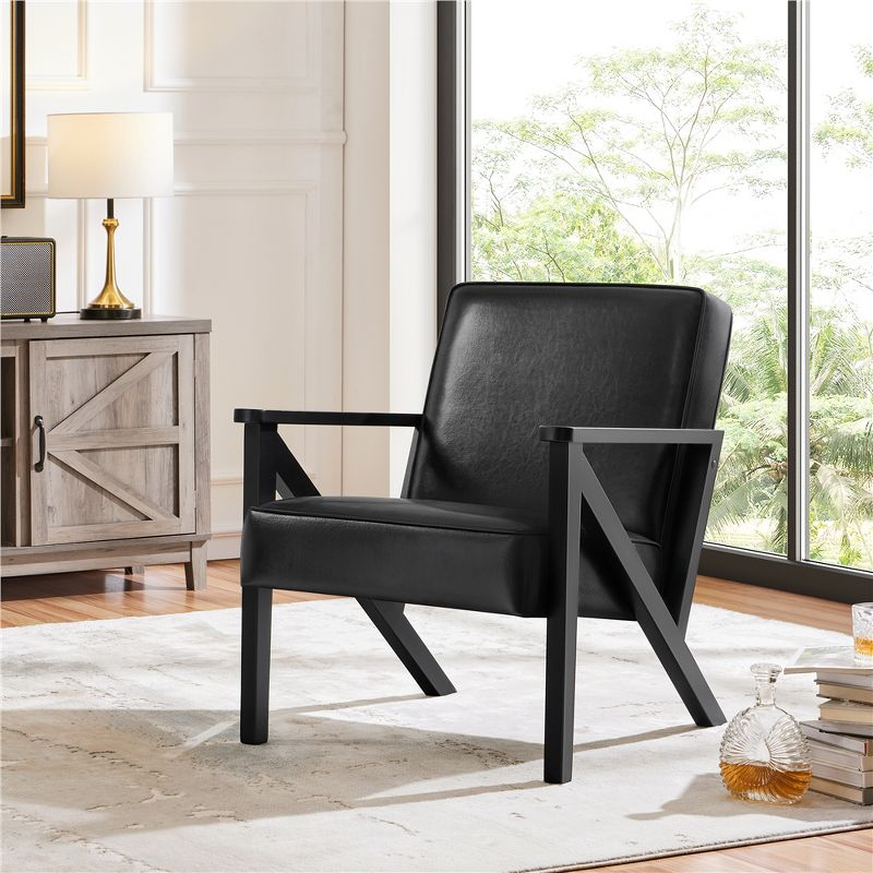 Yaheetech Faux Leather Armchair Accent Chair with Wood Legs for Living Room, Black