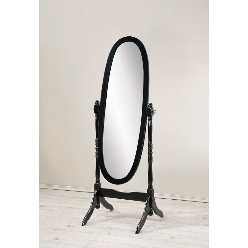 Roundhill Furniture Traditional Queen Anna Style Wood Floor Cheval Mirror Black