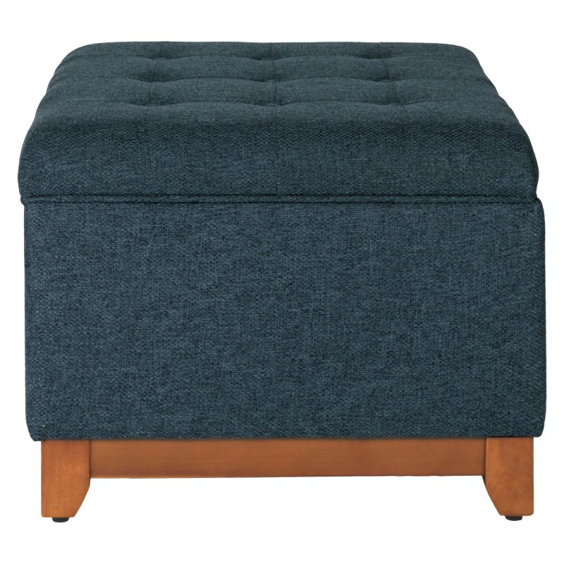 Cocktail Storage Bench Navy - HomePop: Upholstered, Tufted, Wood Base, Honey Oak Finish