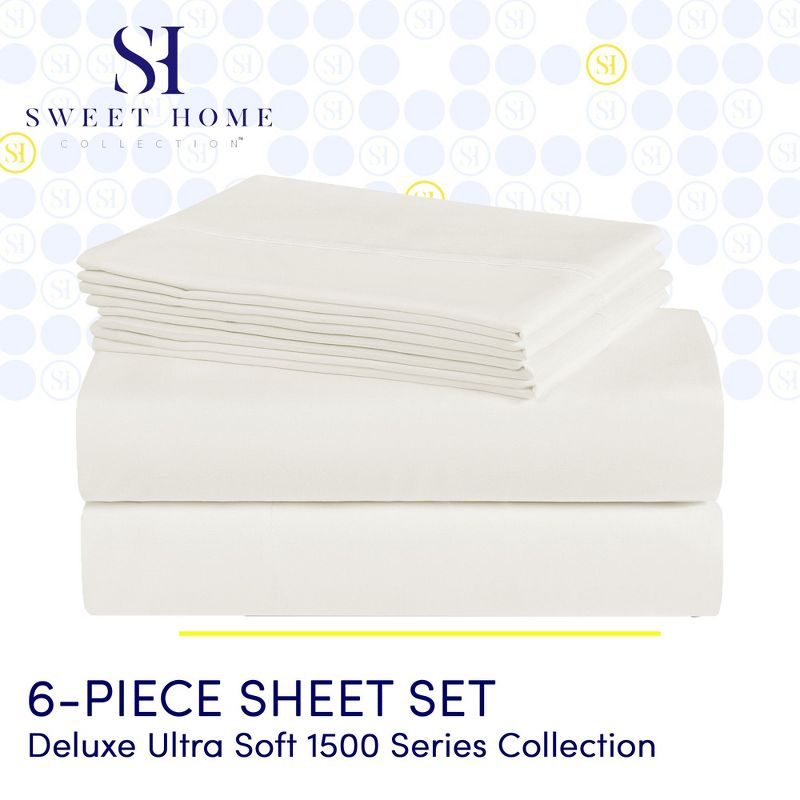 6 Piece Sheet Set, Deluxe Ultra Soft 1500 Series, Double Brushed Microfiber by Sweet Home Collection®- Queen, Ivory