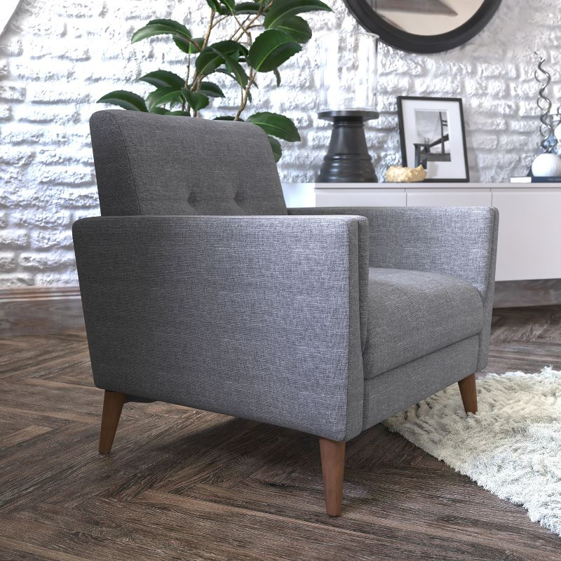 Flash Furniture Conrad Mid-Century Modern Commercial Grade Armchair with Tufted Faux Linen Upholstery & Solid Wood Legs in Slate Gray
