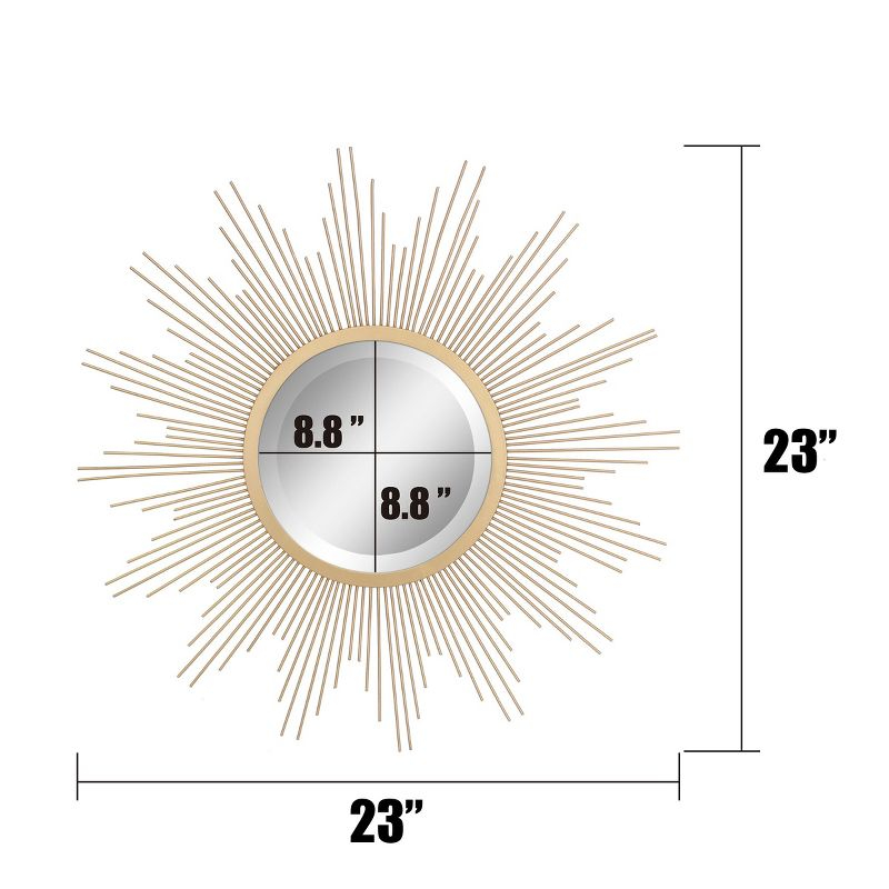 23" Metal Sunburst Wall Mirror Gold - Stonebriar Collection: Antique Finish, Boho Style, Easy to Install