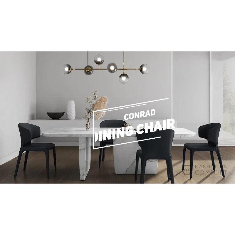 Set of 2 Conrad Faux Leather Dining Chairs Black - Manhattan Comfort: Mid-Century Modern, Metal Frame, Contoured Back
